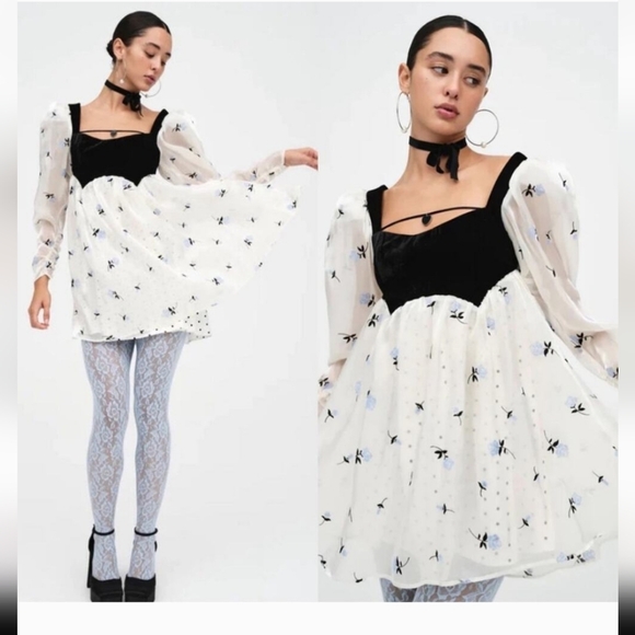 For Love And Lemons Dresses & Skirts - NWT For Love & Lemons Marcella Floral Long Sleeve Sheer Puff Sleeve Mini Dress